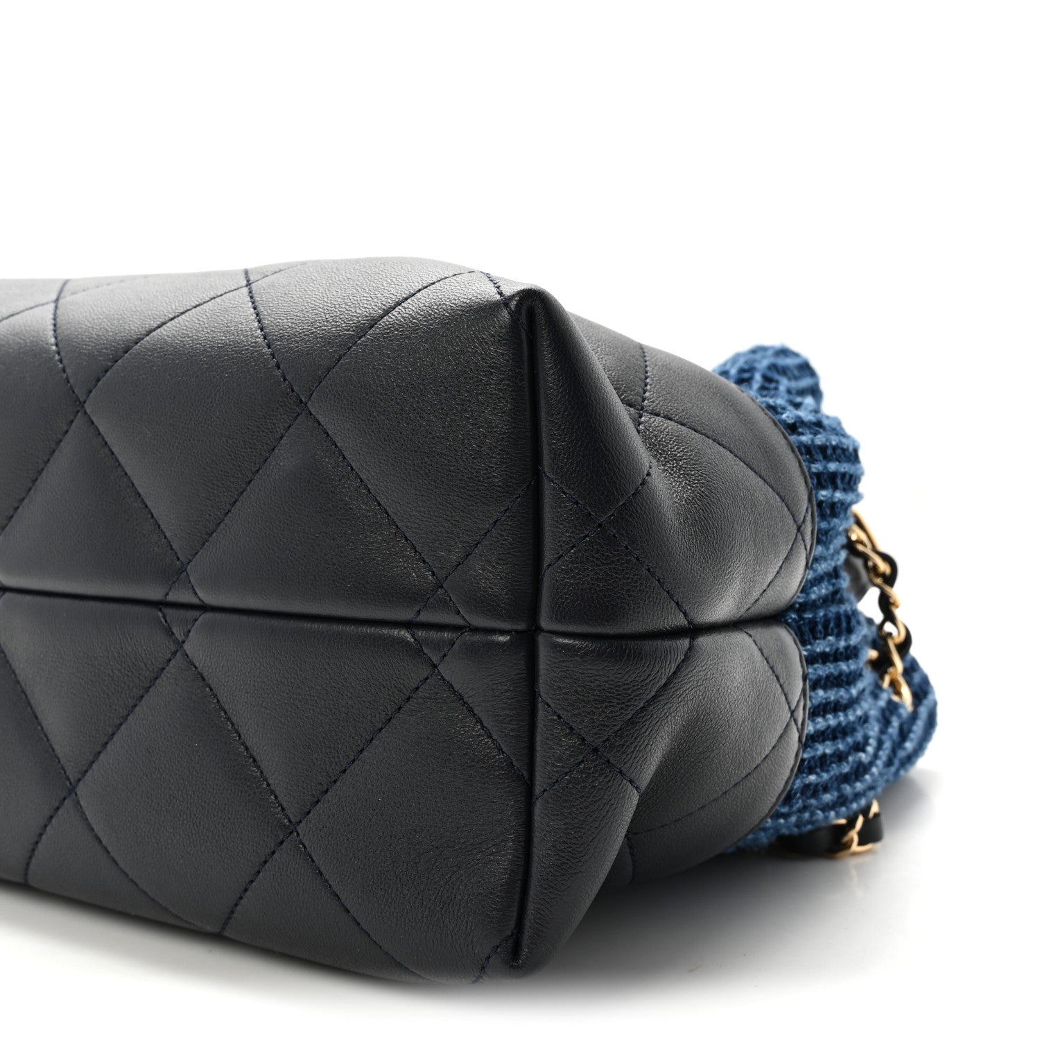 Chanel Tweed Shiny Lambskin Quilted Coco Base Small Shopping Bag Dark Blue 10 of 10
