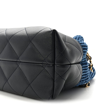 Chanel Tweed Shiny Lambskin Quilted Coco Base Small Shopping Bag Dark Blue 10 of 10