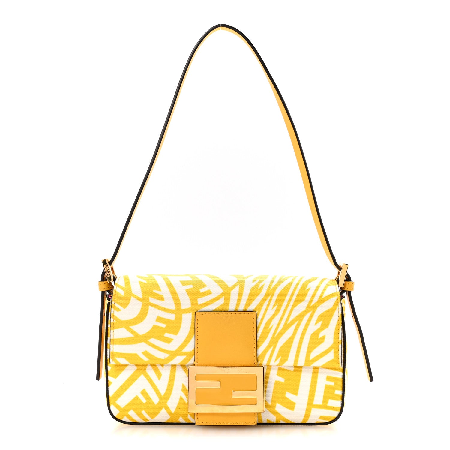 Fendi X SARAH COLEMAN Glazed Canvas Vitello King FF Vertigo Mini Baguette 1997 Mimosa White 1 of 10