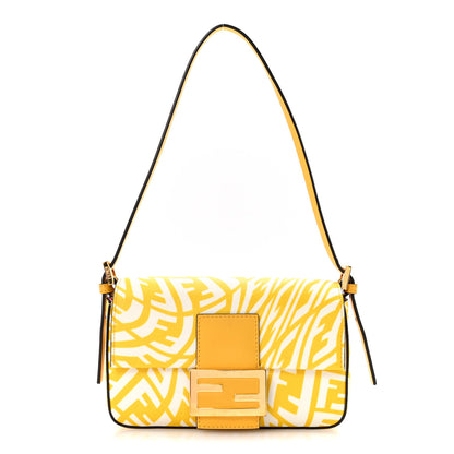 Fendi X SARAH COLEMAN Glazed Canvas Vitello King FF Vertigo Mini Baguette 1997 Mimosa White 1 of 10
