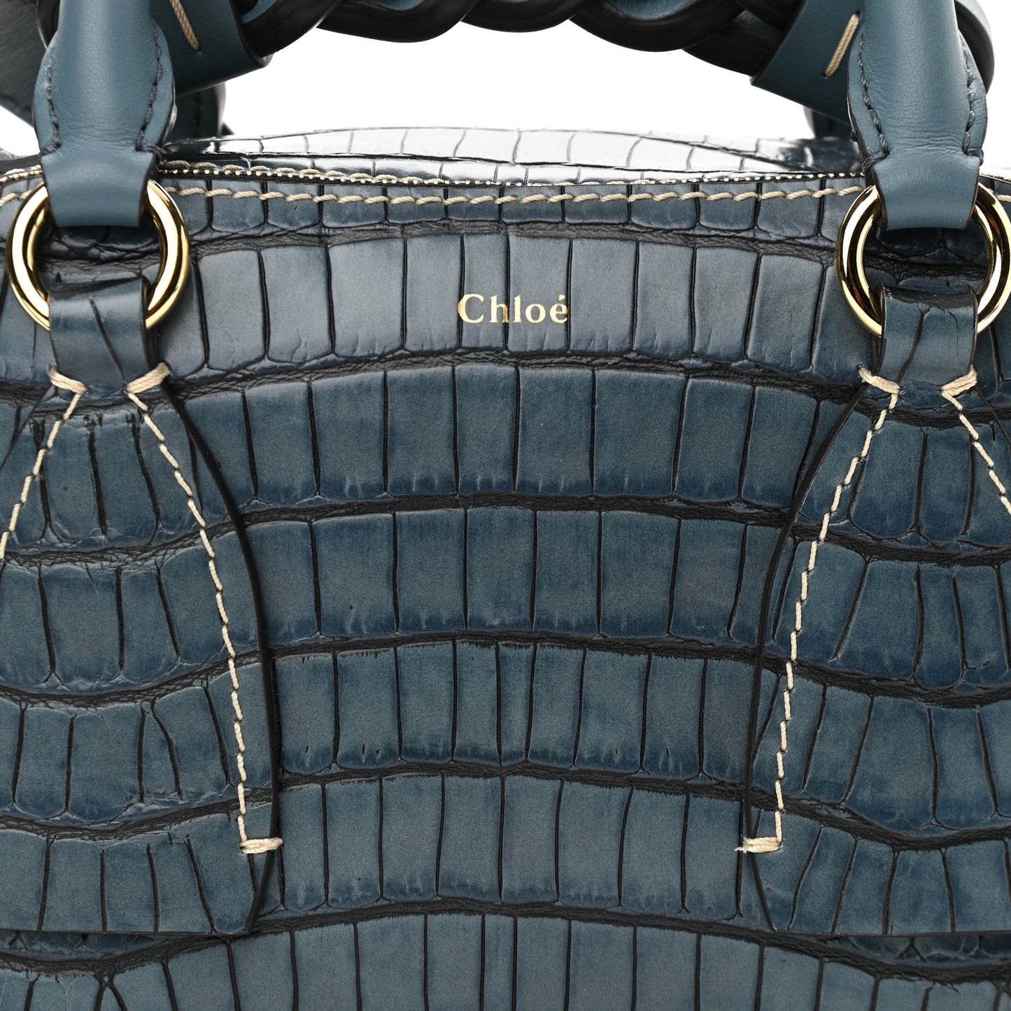 Calfskin Crocodile Embossed Small Daria Blue
