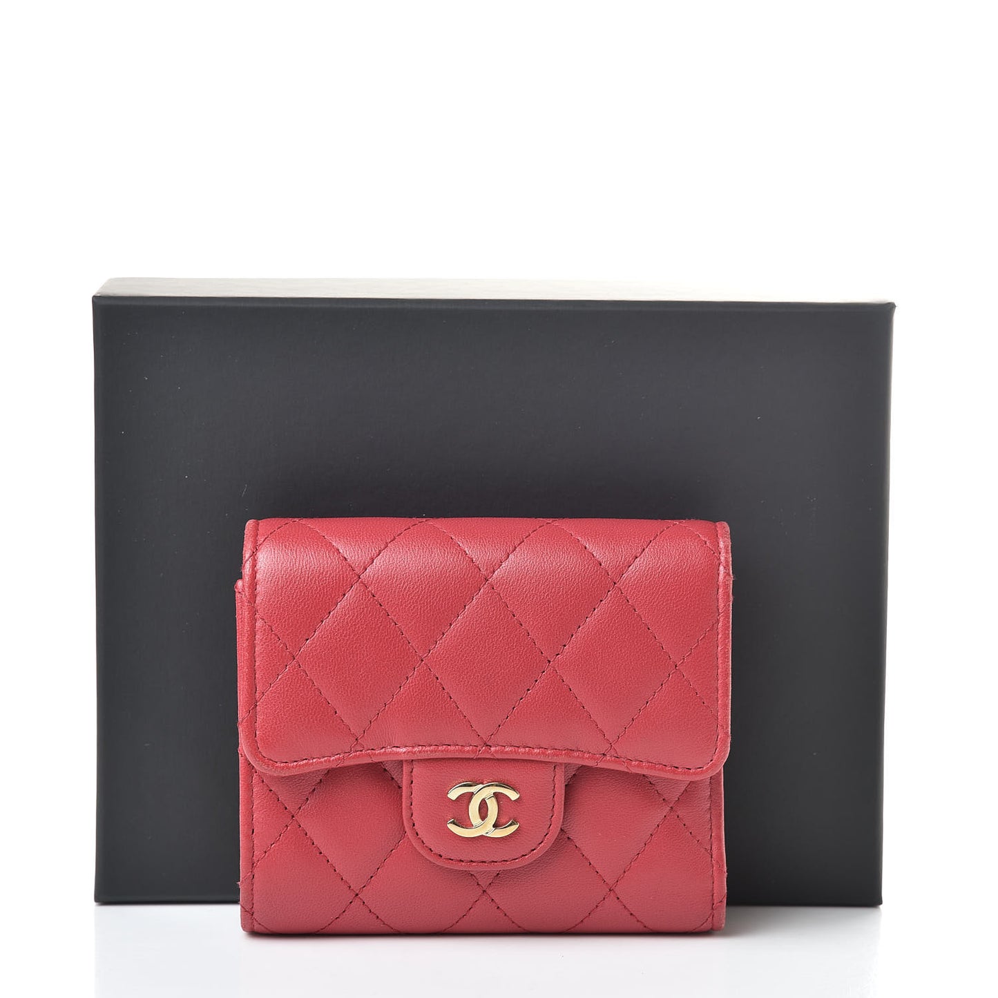 Lambskin Quilted Small Compact Wallet Red