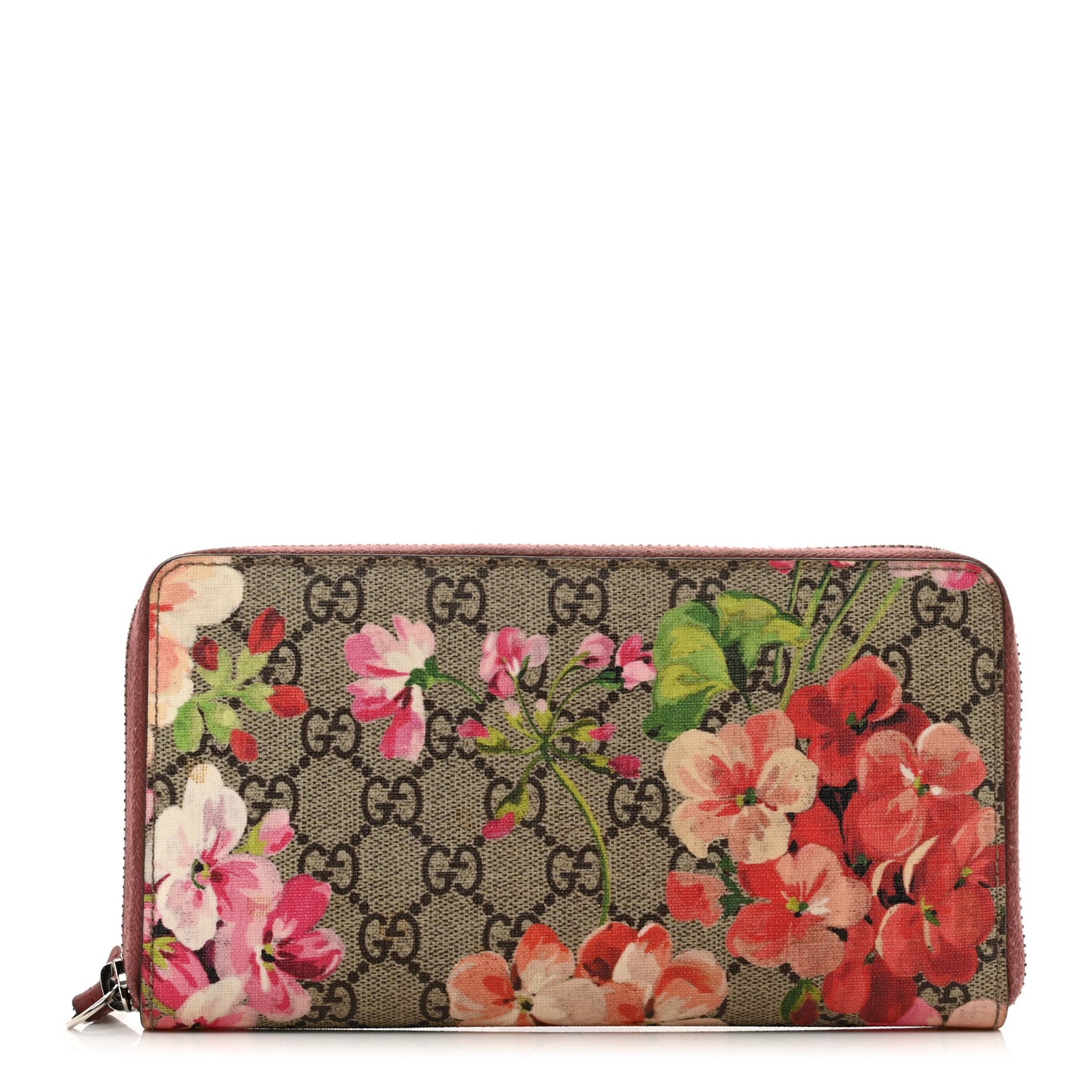 GG Supreme Monogram Blooms Zip Around Wallet Beige Multicolor Dry Rose