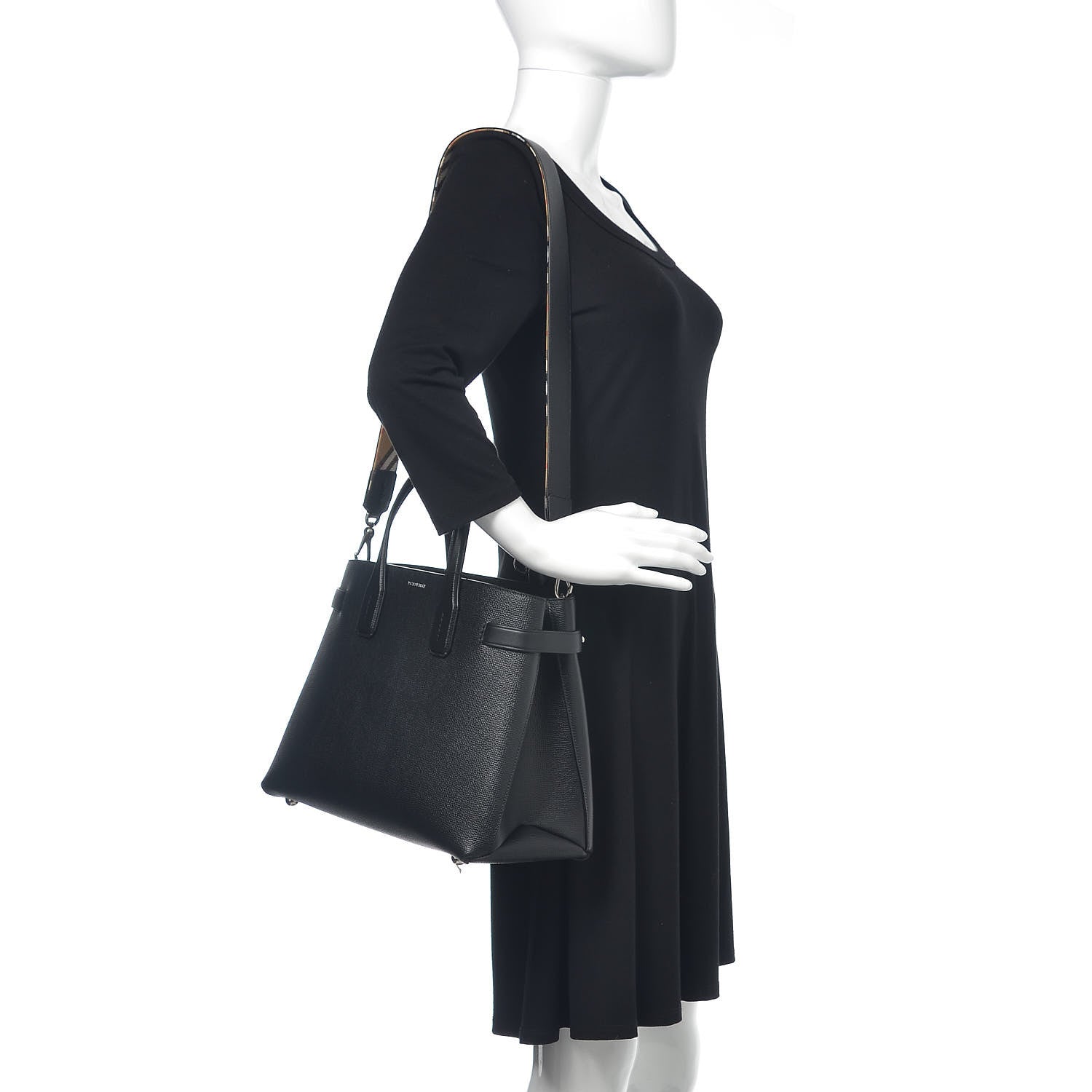 Burberry Derby Calfskin House Check Medium Banner Tote Black 2 of 10