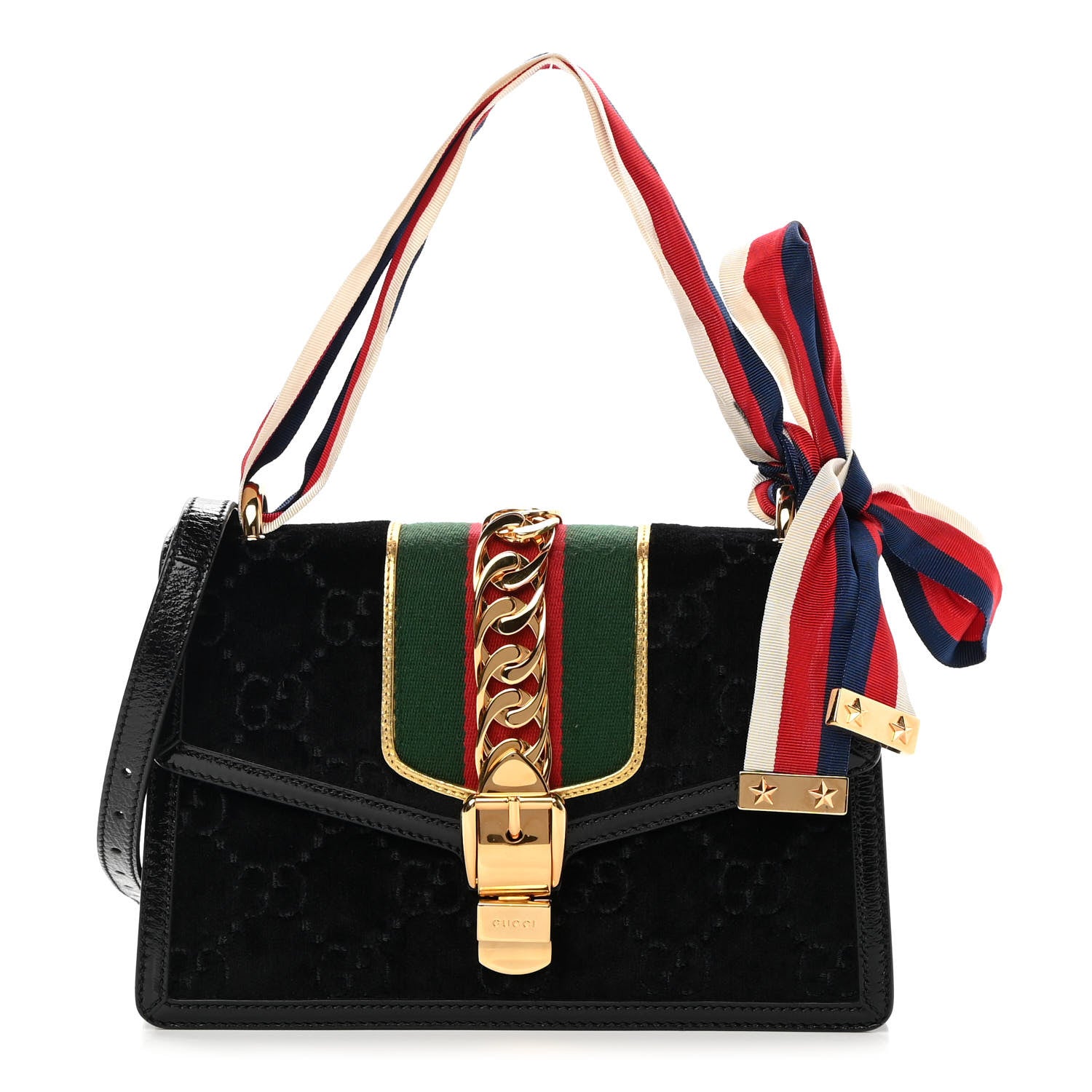 Gucci Velvet GG Monogram Small Sylvie Shoulder Bag Black 1 of 15