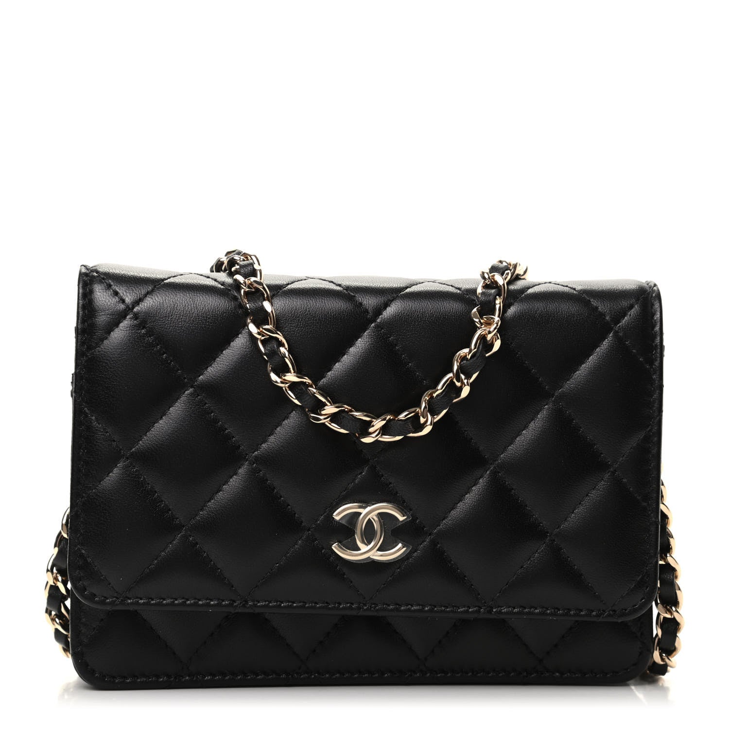 Chanel Lambskin Quilted Mini Camellia Bow Wallet On Chain WOC Black 1 of 9