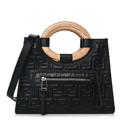 Fendi Vitello Century Wicker FF 1974 Embossed Small Runaway Shopper Tote Black 1 of 10