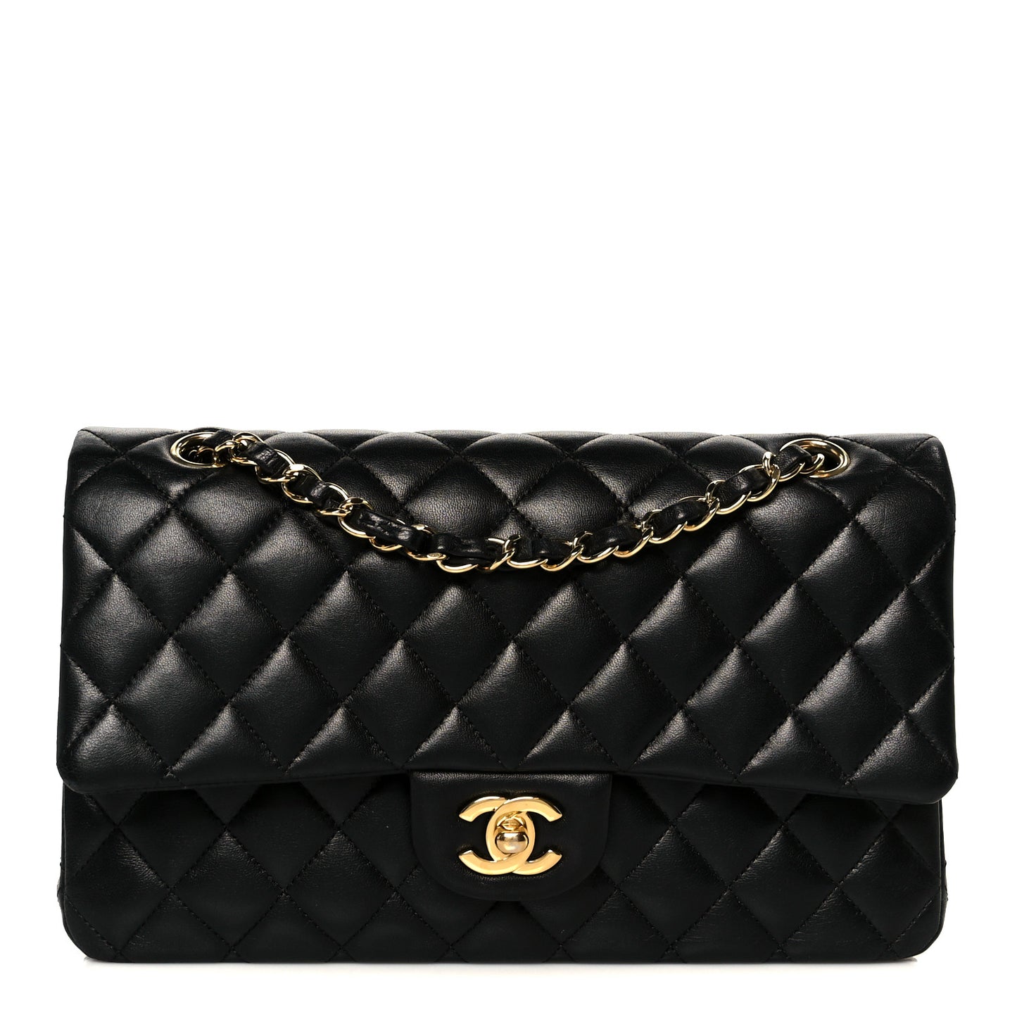 Lambskin Quilted Medium Double Flap Black