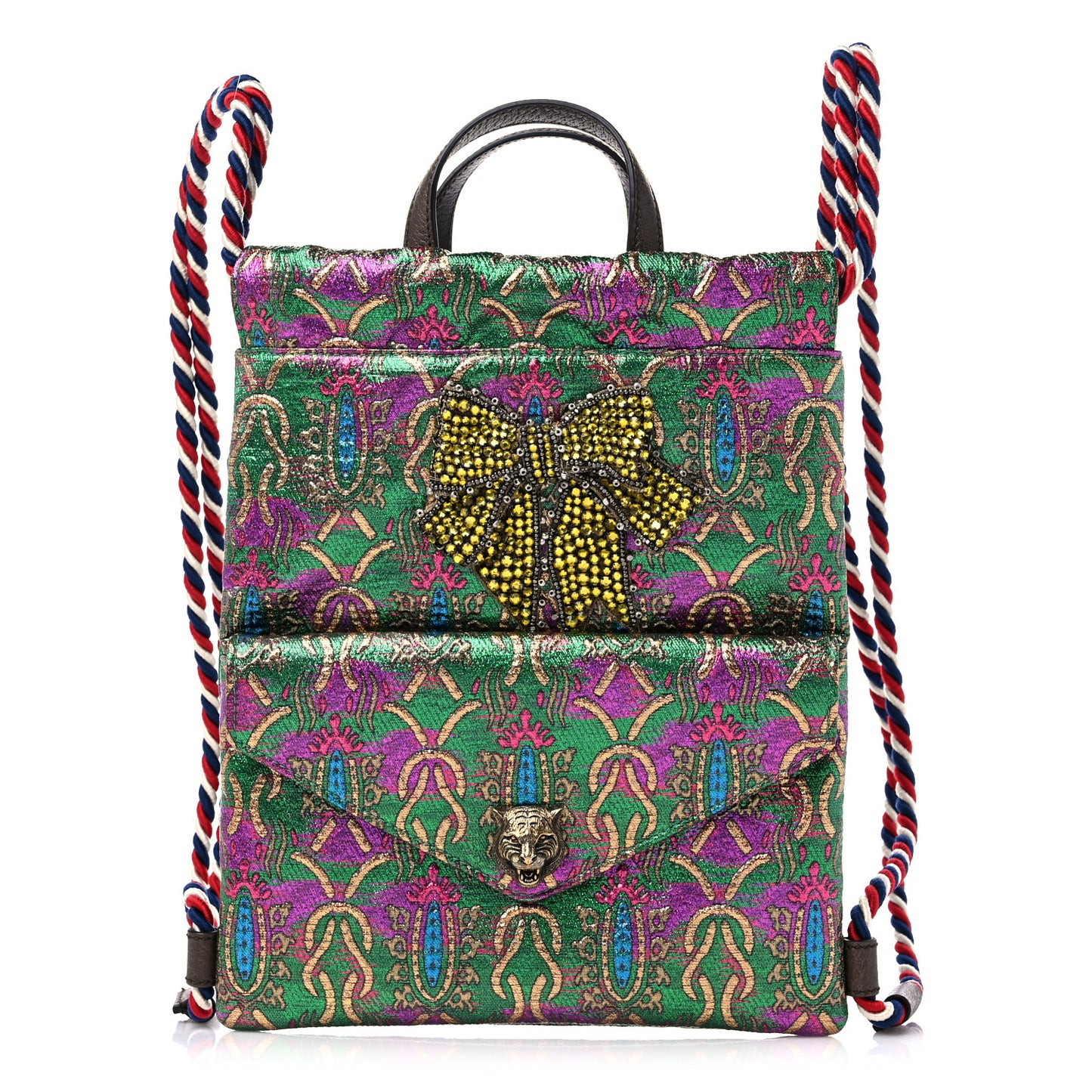 Brocade Animalier Bow Drawstring Backpack Multicolor