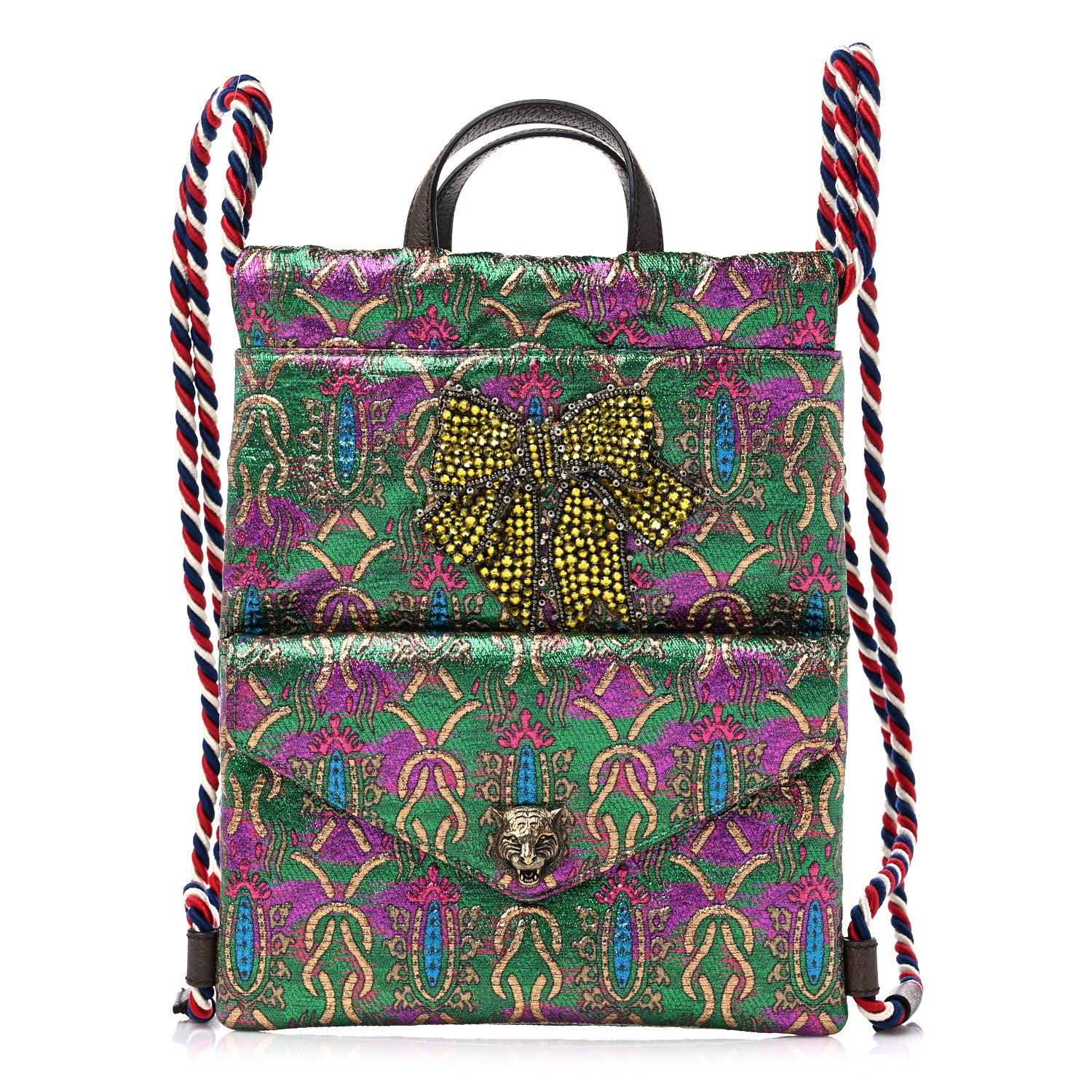 Gucci Brocade Animalier Bow Drawstring Backpack Multicolor 1 of 9
