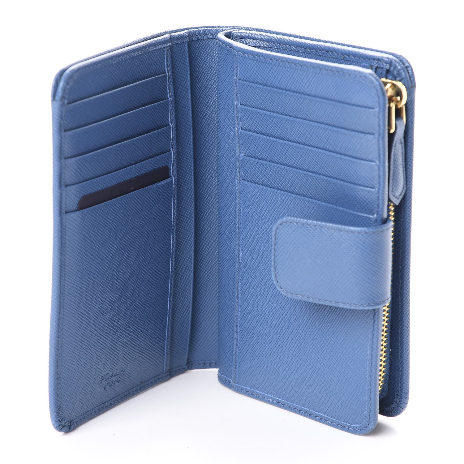 Prada Saffiano Metal Compact Wallet Bluette Mare 5 of 6