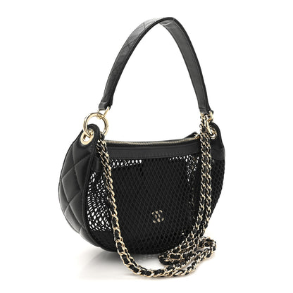 Chanel Mesh Shiny Lambskin Chain Hobo Black 4 of 11