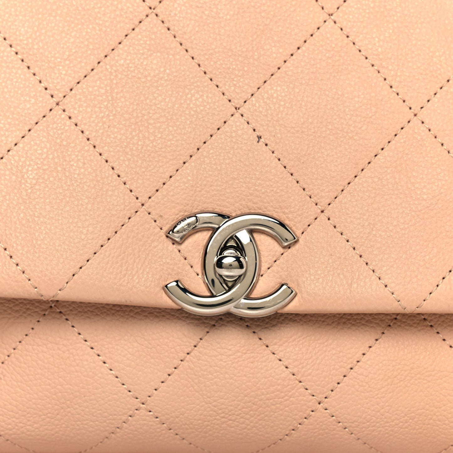 Grained Calfskin Stitched Small Braided With Style Flap Beige