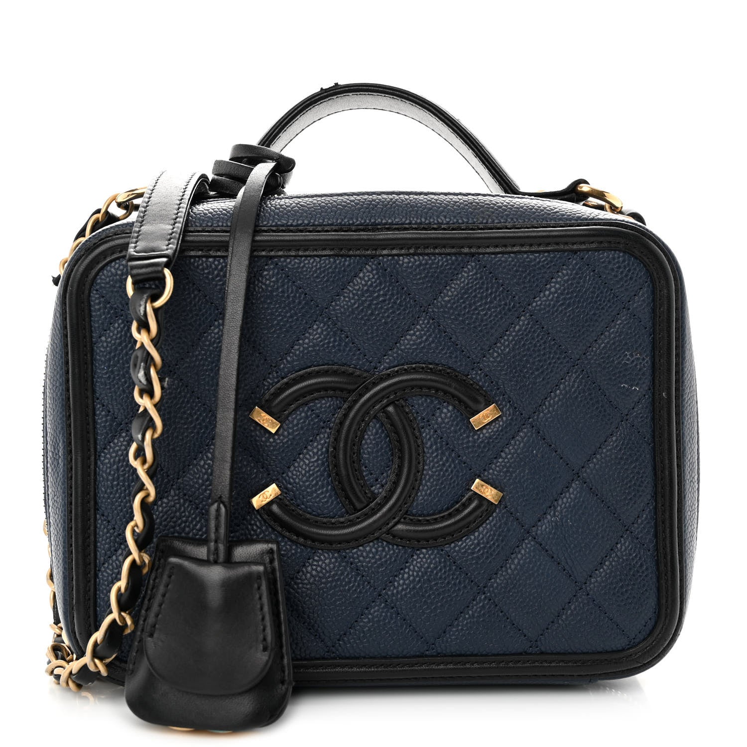 Chanel Caviar Quilted Medium CC Filigree Vanity Case Navy Black 1 of 15