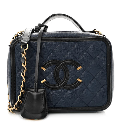 Chanel Caviar Quilted Medium CC Filigree Vanity Case Navy Black 1 of 15