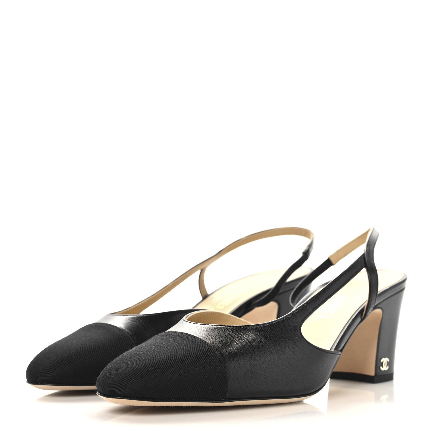 Chanel Goatskin Grosgrain Cap Toe CC Slingback Pumps 40.5 Black 4 of 10