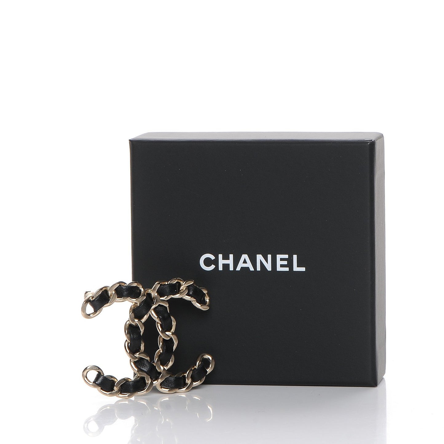 Lambskin Chain CC Brooch Black Gold