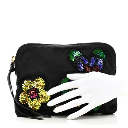 Burberry Nylon Sequin Floral Pouch Black Multicolor 2 of 7