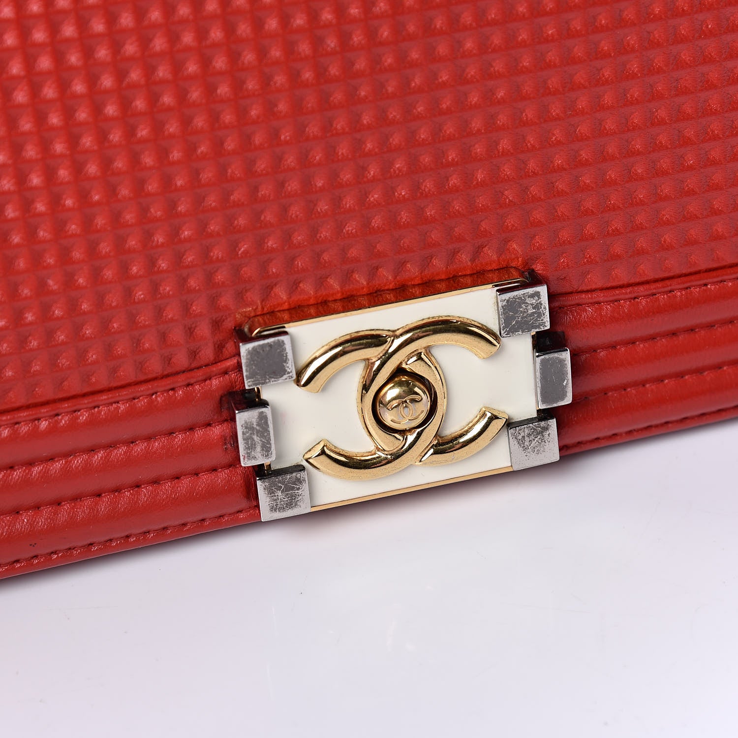 Chanel Lambskin Embossed Medium Boy Cube Flap Red 10 of 17
