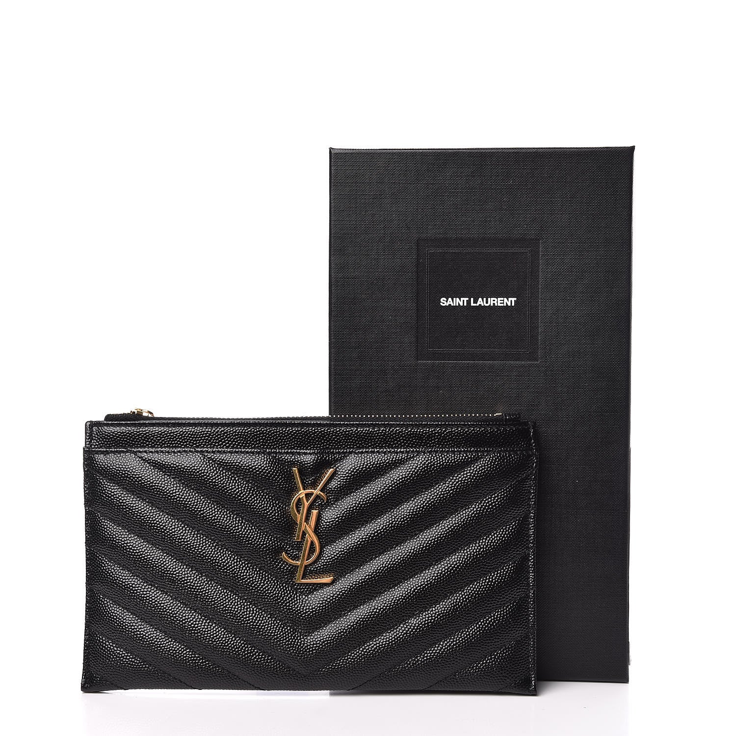Saint Laurent Grain De Poudre Chevron Monogram Bill Pouch Black 8 of 8