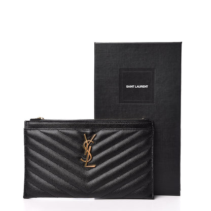 Saint Laurent Grain De Poudre Chevron Monogram Bill Pouch Black 8 of 8