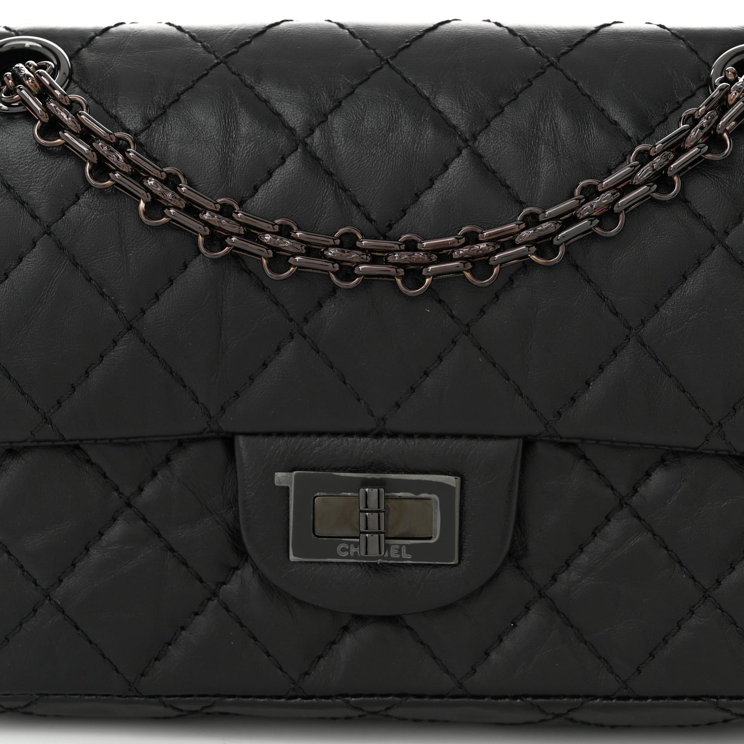 Aged Calfskin Quilted 2.55 Reissue Mini Flap So Black