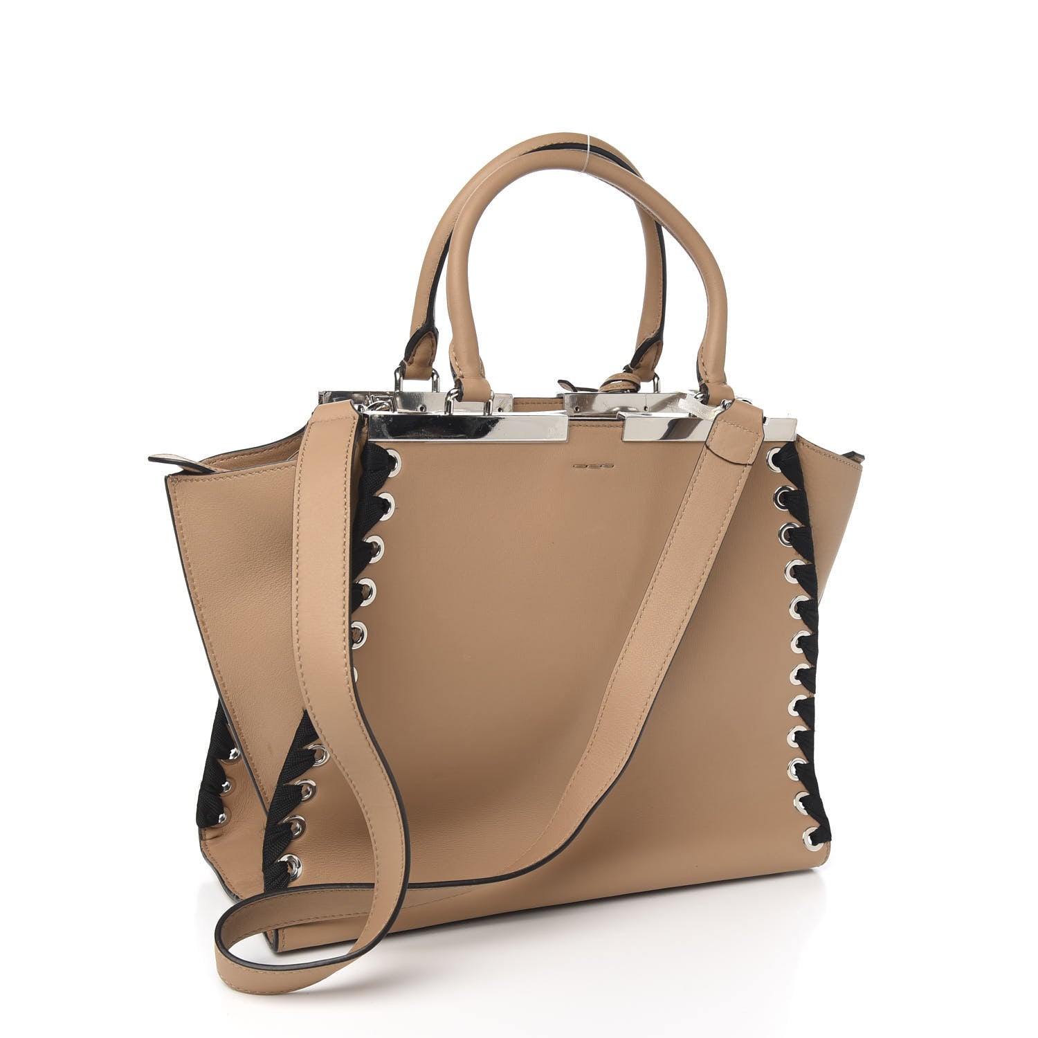 Fendi Vitello Dolce Ribbon Lace Up Petite 3Jours Tote Miele Scuro 2 of 9
