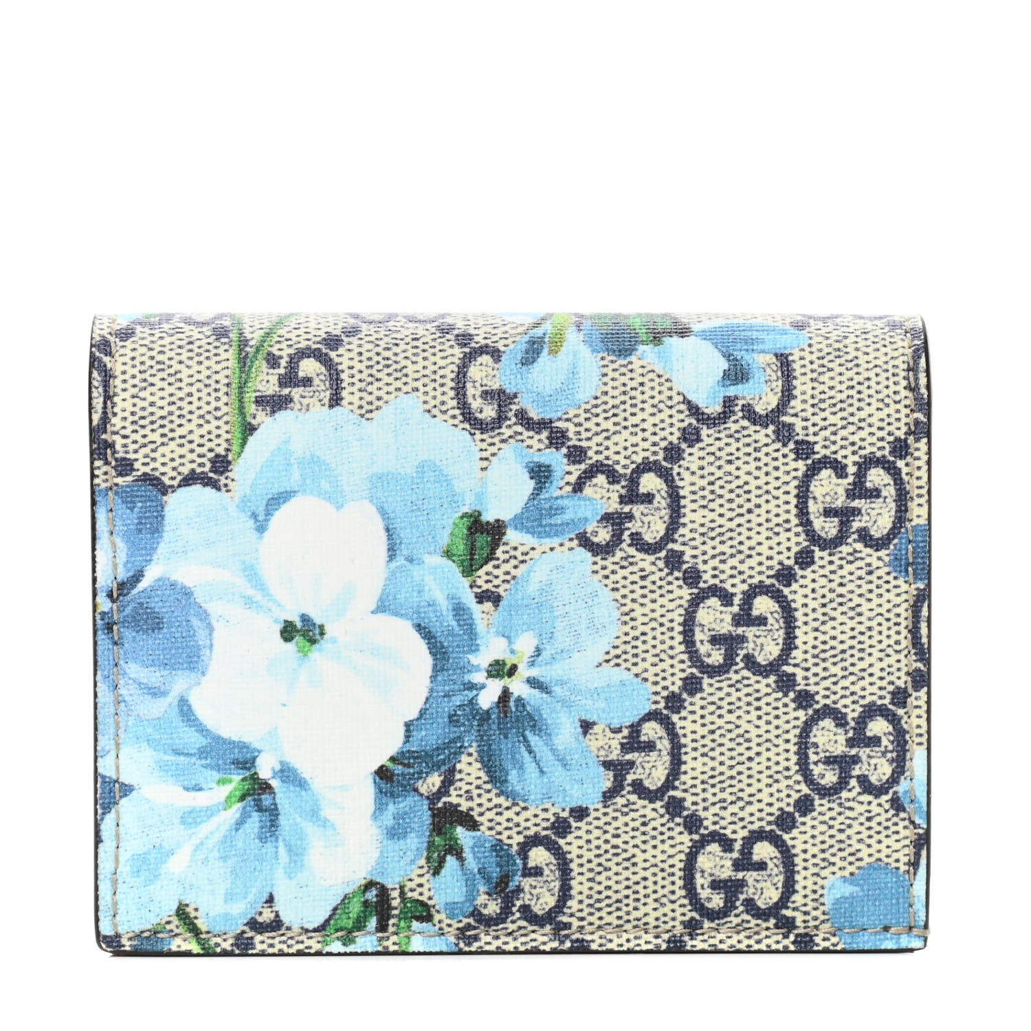 Gucci GG Supreme Monogram Blooms Card Case Beige Blue Navy Hibiscus Red 1 of 4