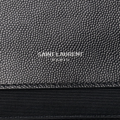 Saint Laurent Grain De Poudre Matelasse Chevron Large Monogram Satchel Black 7 of 11