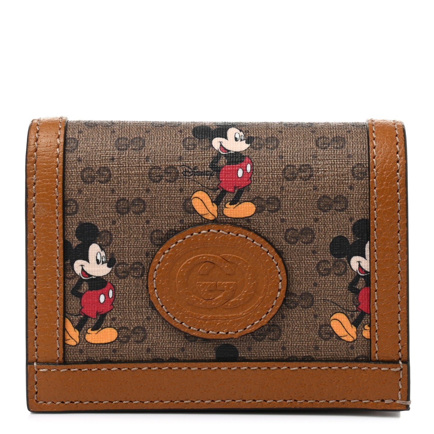 X DISNEY Mini Vintage GG Supreme Monogram Mickey Mouse Card Holder Wallet Beige Vintage Sun Oil