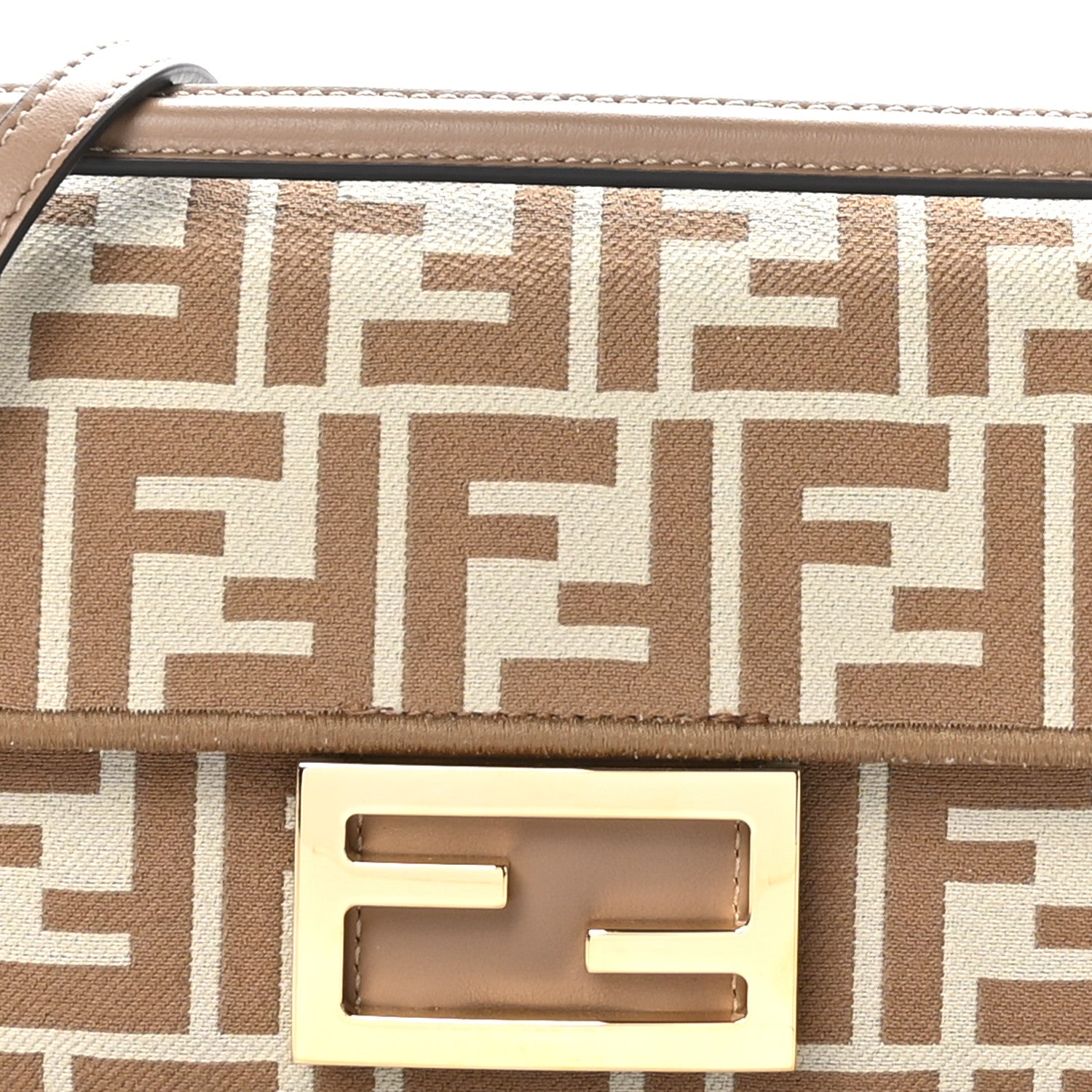 Fendi Fabric Jacquard FF 1974 Mini Baguette Beige 8 of 10