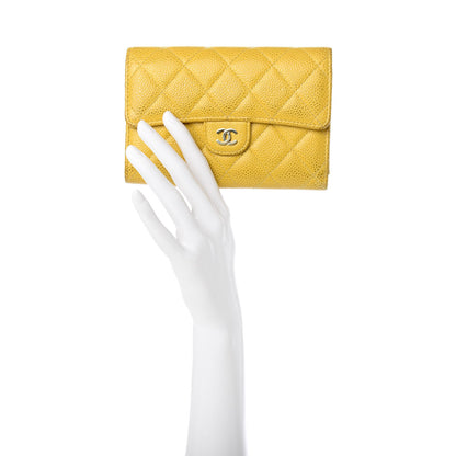 Chanel Caviar Quilted Medium Flap Wallet Yellow 2 of 7