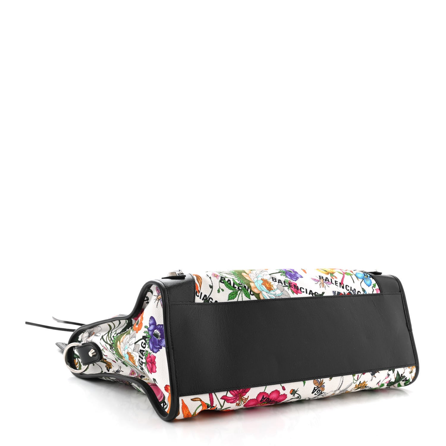 Balenciaga X GUCCI Canvas Azalea Calfskin Flora Logo Print Neo Classic Silver Hardware Medium City White Multicolor Black 5 of 11