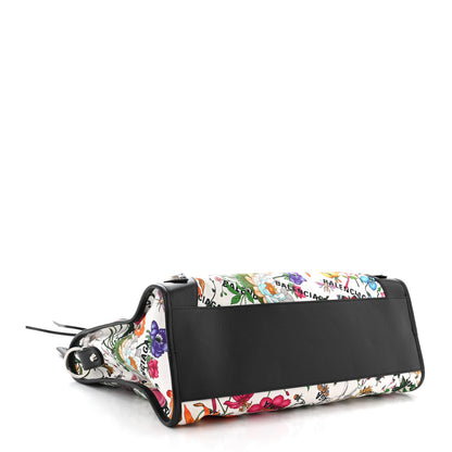 Balenciaga X GUCCI Canvas Azalea Calfskin Flora Logo Print Neo Classic Silver Hardware Medium City White Multicolor Black 5 of 11