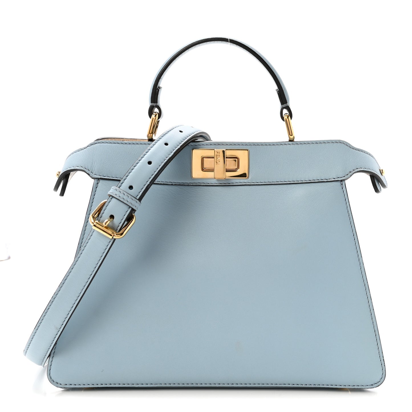 Vitello Seta Shiny Nappa Small Peekaboo I SEE U Satchel Azzurro Baby Camelia