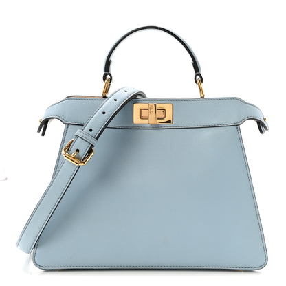 Fendi Vitello Seta Shiny Nappa Small Peekaboo I SEE U Satchel Azzurro Baby Camelia 1 of 9