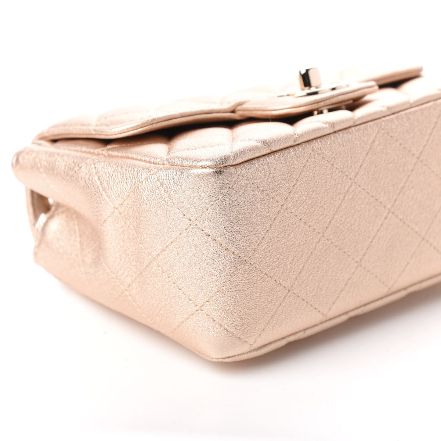 Metallic Lambskin Quilted Mini Square Flap Gold