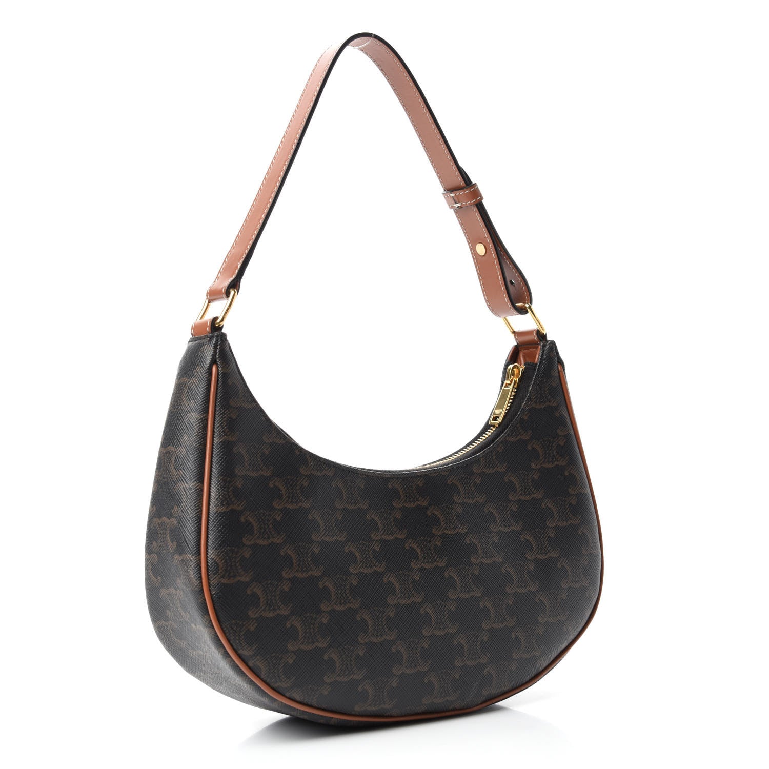 Celine Triomphe Canvas Calfskin Ava Shoulder Bag Tan 3 of 9
