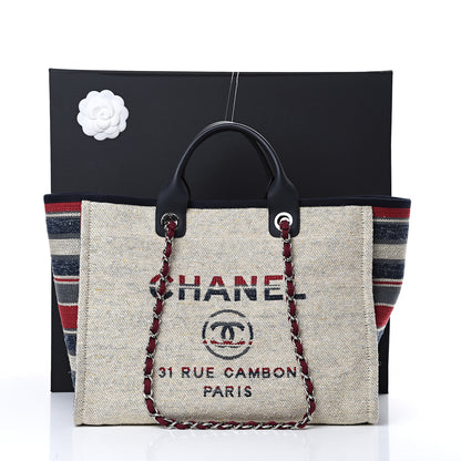 Chanel Striped Canvas Medium Deauville Tote Beige 10 of 10