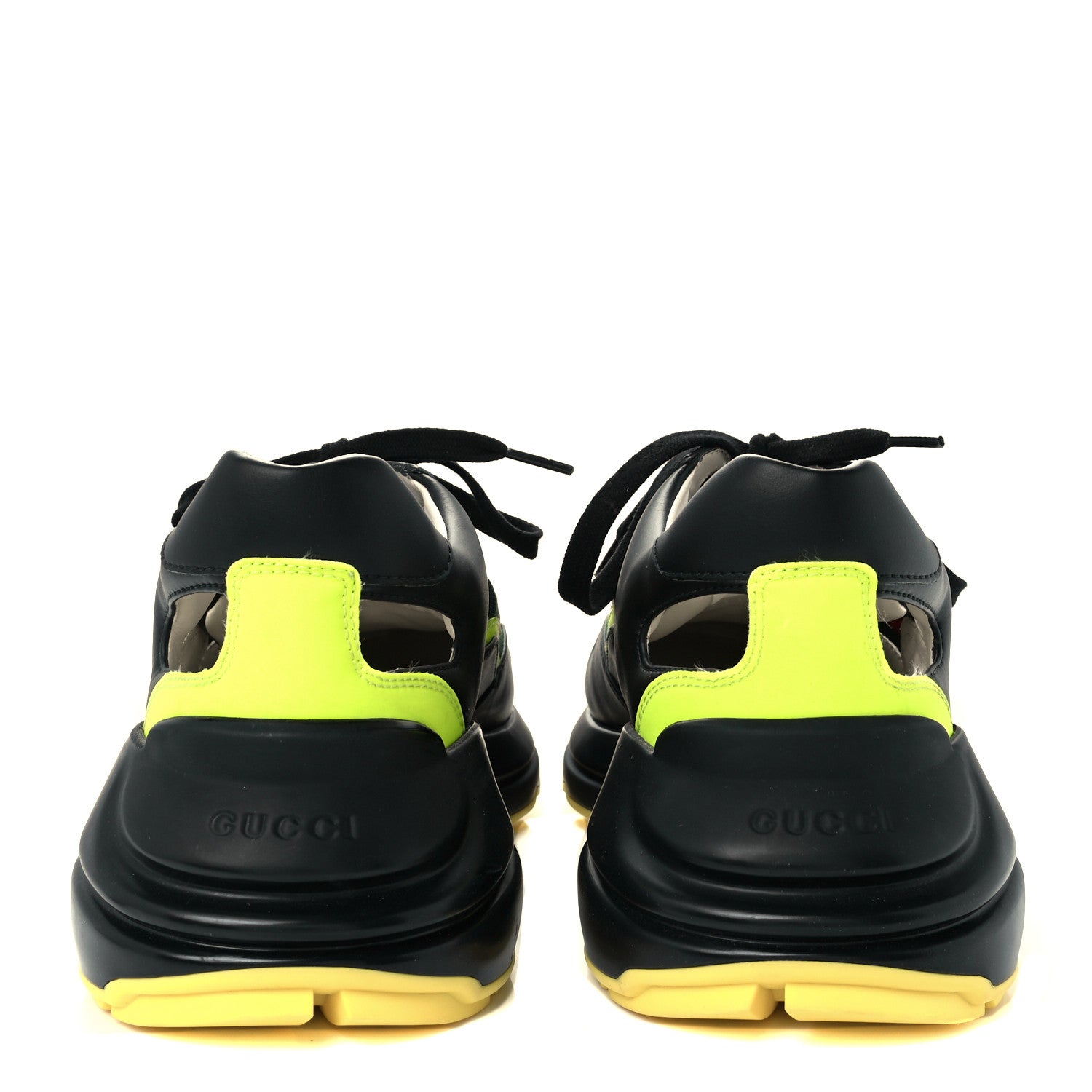 Gucci Demetra Web Mens Rhyton Cut Out Sneakers 6 Black Yellow Fluo 6 of 10