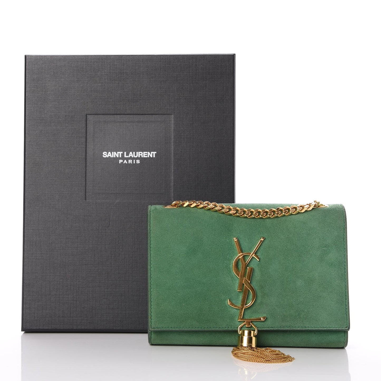 Suede Small Classic Monogram Kate Tassel Satchel Green