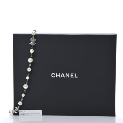 Chanel Graduated Pearl Crystal CC Long Necklace Silver 6 of 6