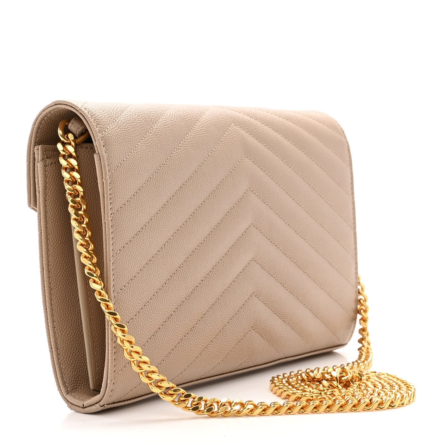 Grain De Poudre Matelasse Chevron Monogram Chain Wallet Dark Beige