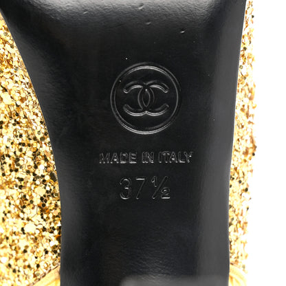 Chanel Glitter Grosgrain Cap Toe CC Slingback Pumps 37.5 Gold Black 8 of 9