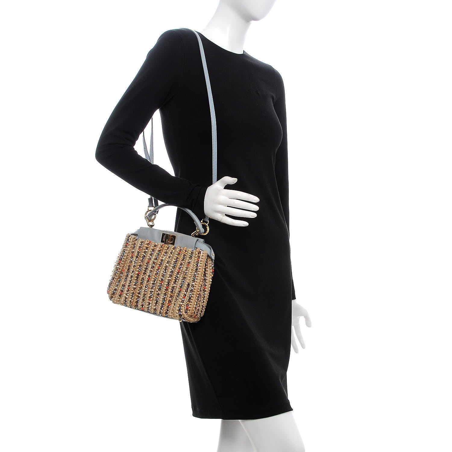Fendi Jute Nappa Beaded Mini Peekaboo Iconic Satchel 2 of 7