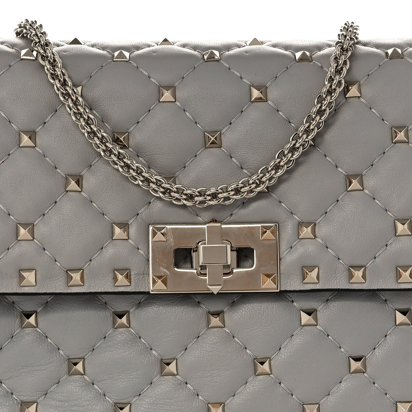Nappa Medium Rockstud Spike Shoulder Bag Opal Grey