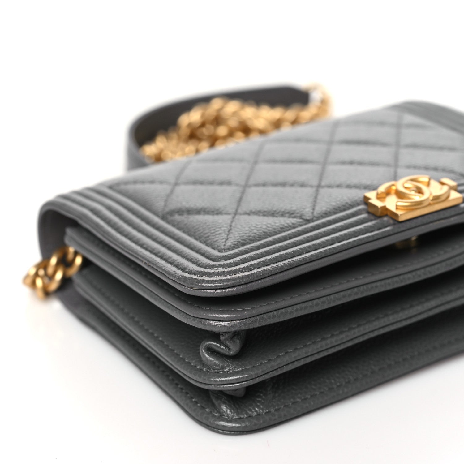 Chanel Caviar Quilted Mini Boy Wallet On Chain WOC Dark Gray 9 of 11