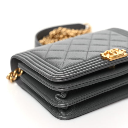 Chanel Caviar Quilted Mini Boy Wallet On Chain WOC Dark Gray 9 of 11
