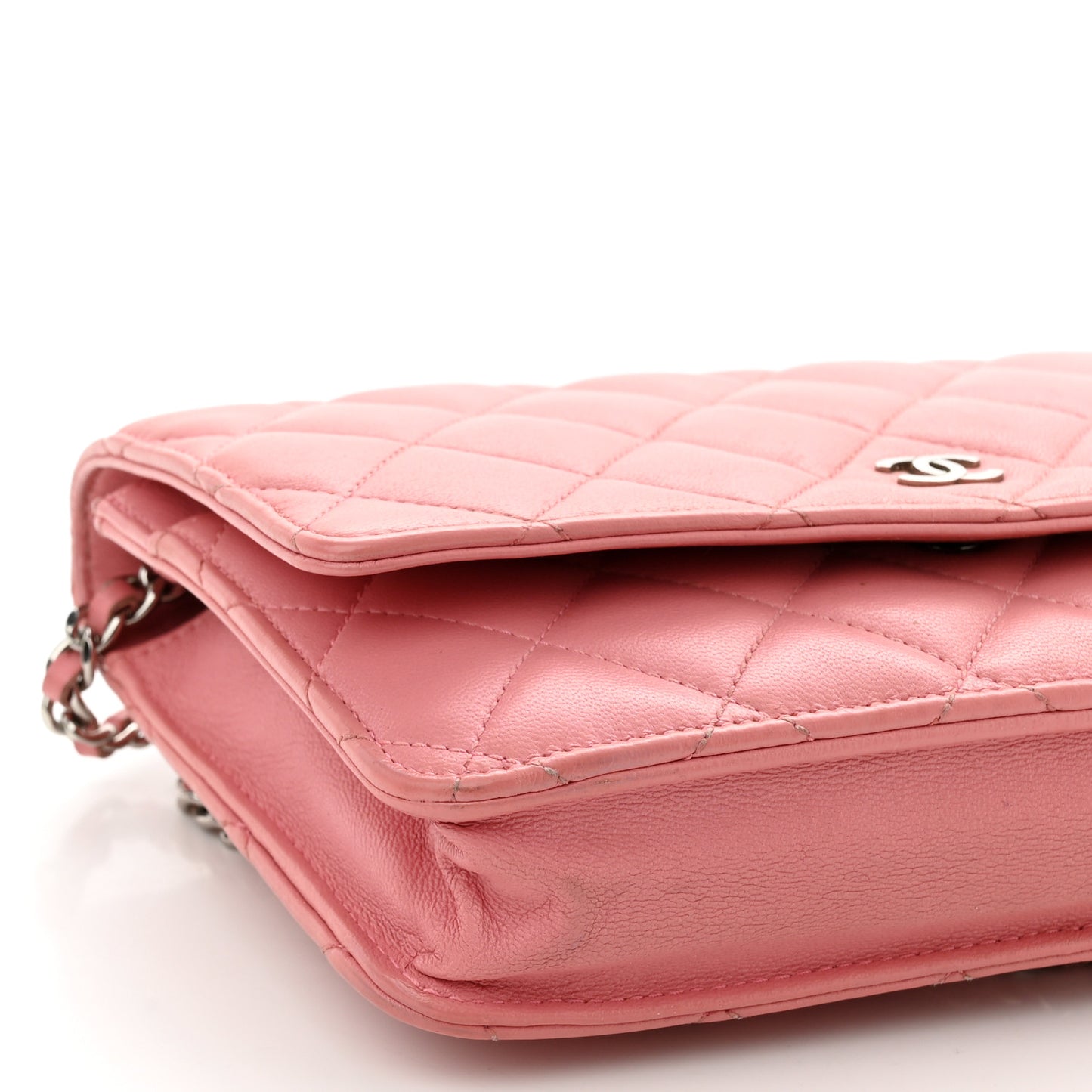 Lambskin Quilted Wallet On Chain WOC Pink