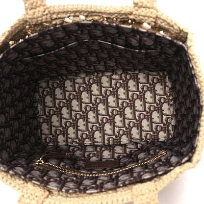 Christian Dior Woven Raffia Floral Embellished Small Book Tote Natural 7 of 13